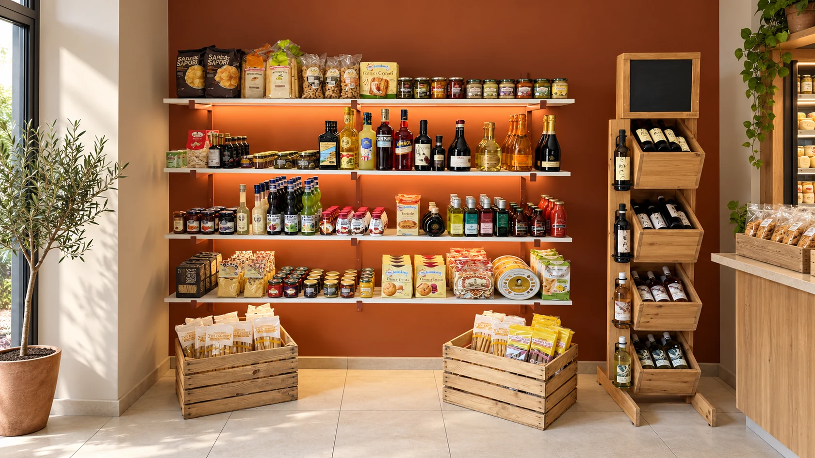 Vue éditoriale des rayons de l’épicerie Cucina Mamma